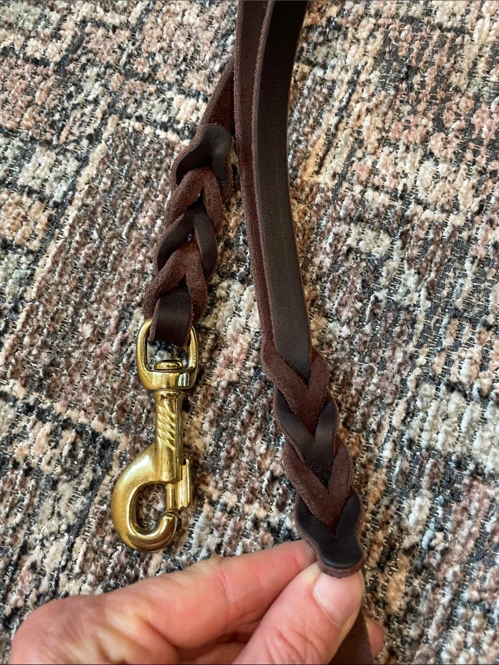 Braided Brown Leather Dog Leash 4 Ft Brass Hardware Heavy Duty Pet Lead